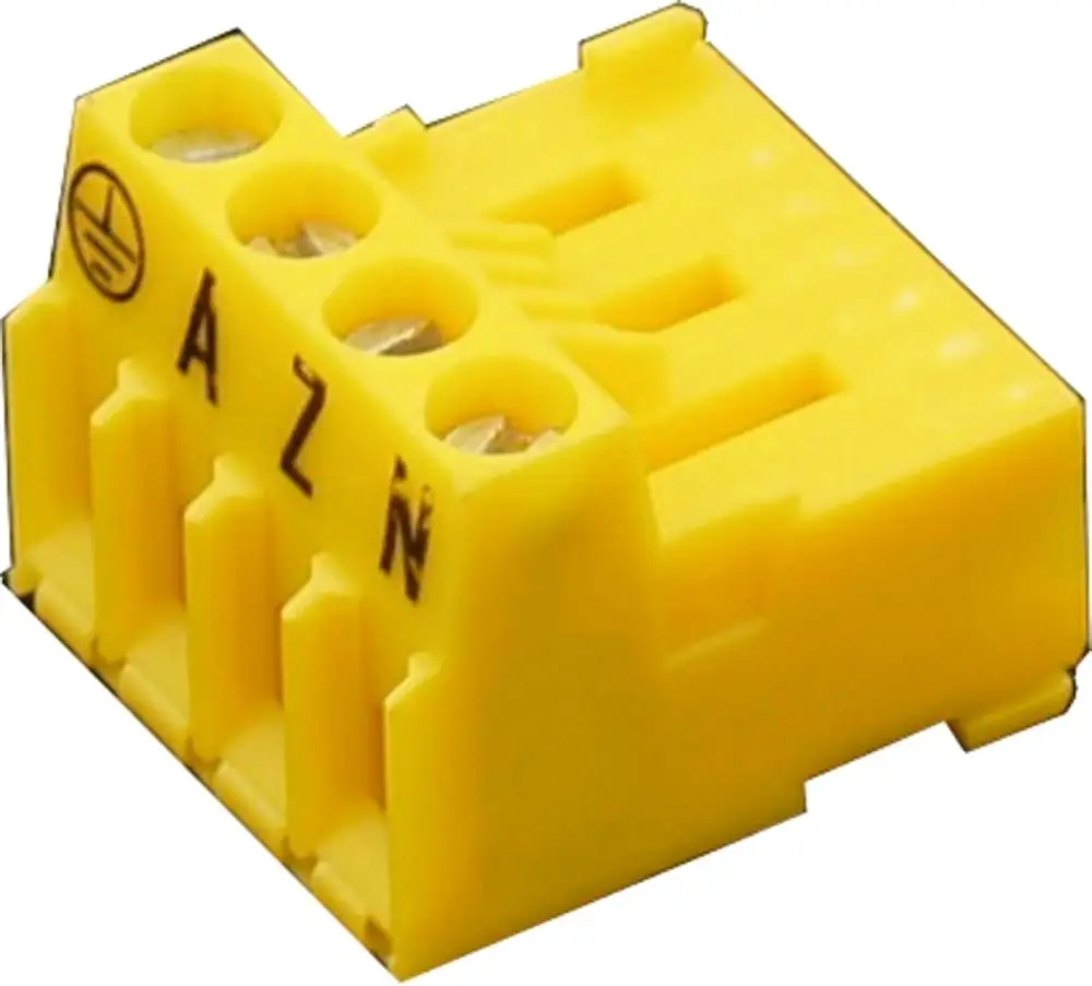 Gelber 4-poliger Gegenstecker mit Rastmechanismus, geeignet für verschiedene elektrische Anwendungen, hergestellt von Wolf.